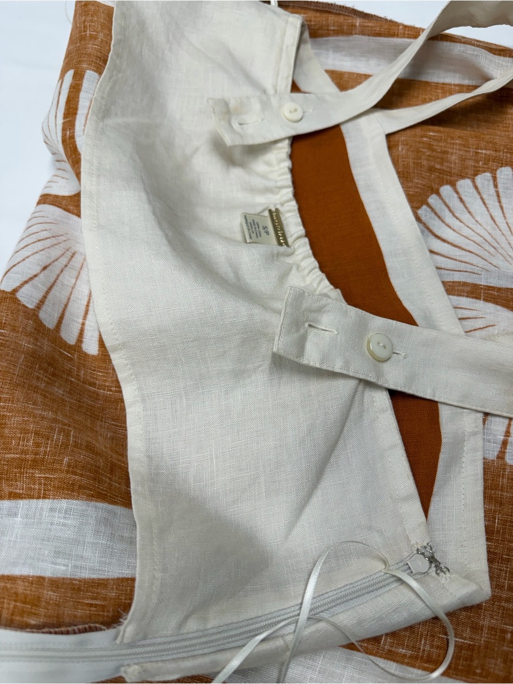 Magaschoni 100% Linen Brown & Cream Geometric Sleeveless Dress - Picture 8 of 13